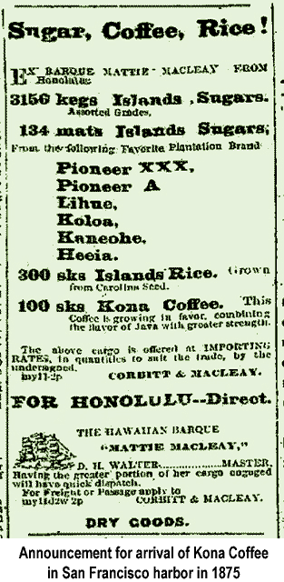 Kona coffee advertising 1875